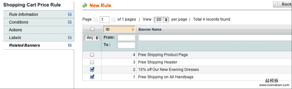 magento shopping cart price rule related banner