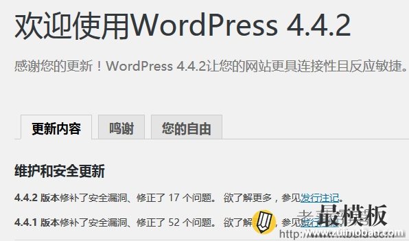 wordpress4.4.2升级完毕