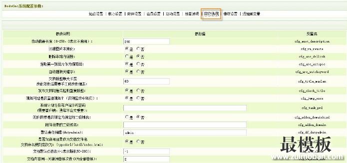 DEDECMS系统基本参数设置之其它选项设置