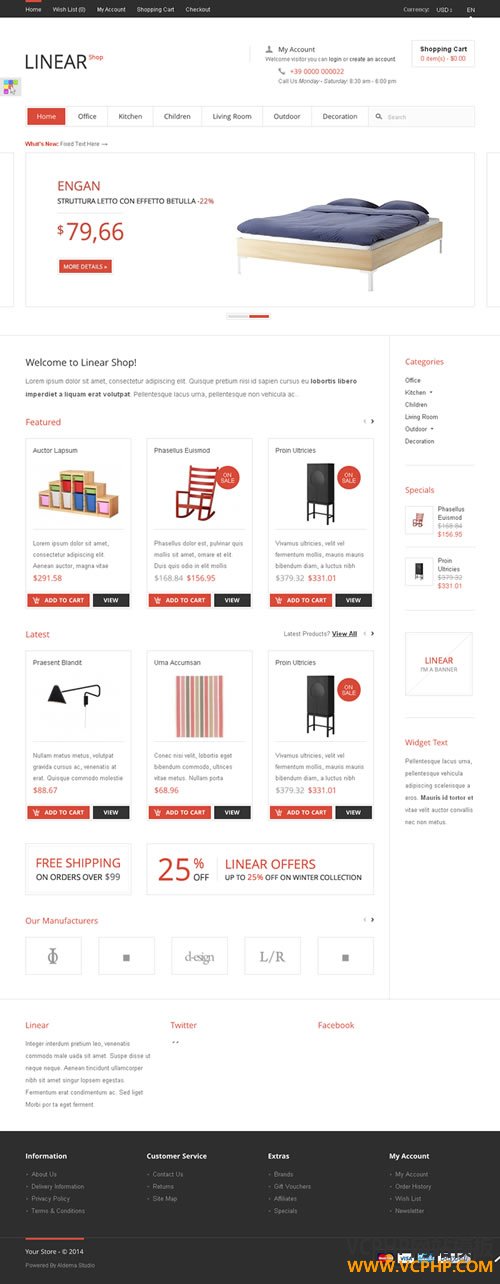 OpenCart Linear Store 办公居家用品主题模板