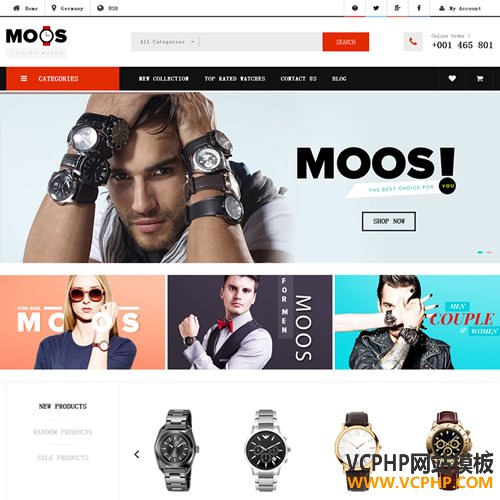 Magento手表专卖响应式Moos商城模板