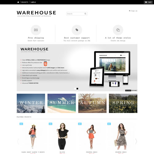Prestashop 1.6 外贸多语言多功能时装商城模板Warehouse