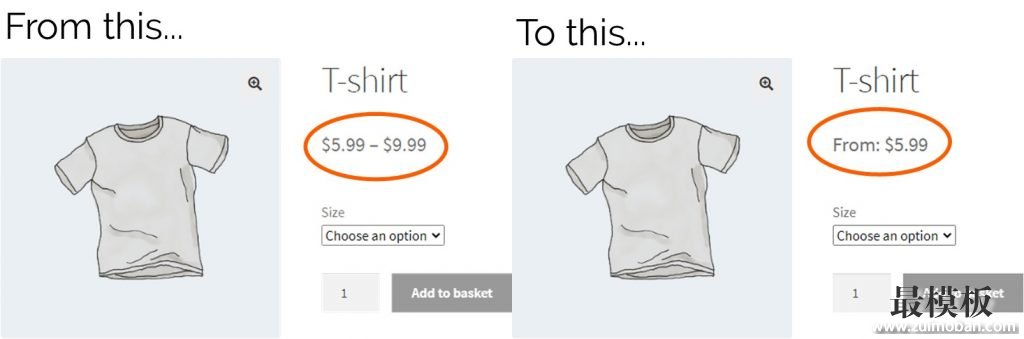 隐藏WooCommerce可变价格范围并显示起价from多少