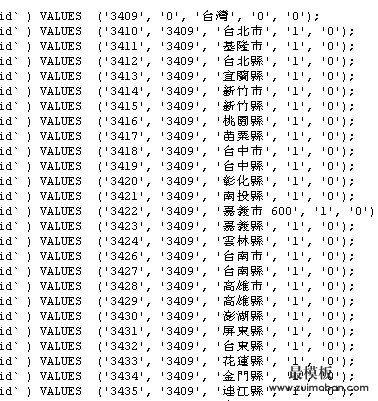 ecshop台湾地区分区信息