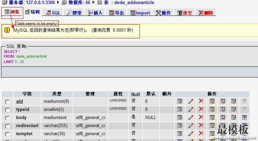 织梦CMS模型添加字段后用后台数据库备份导入空白，自动清空数据库