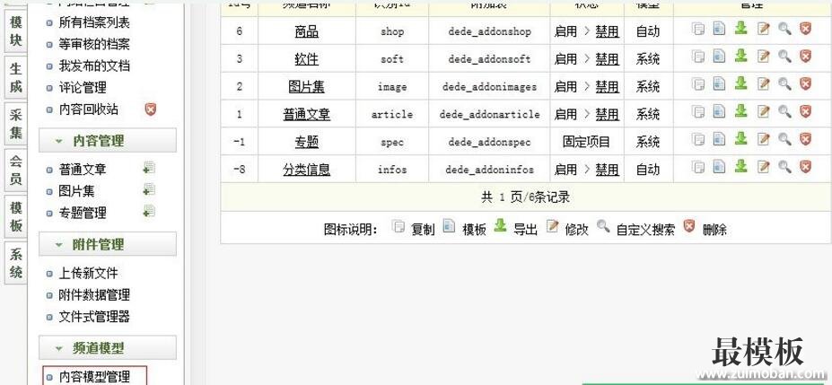 织梦dedecms 内容模型管理详解