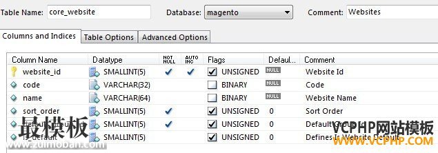 Magento core_website表结构