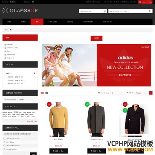 Magento 男士女士用品服装礼品商城模板Glamshop