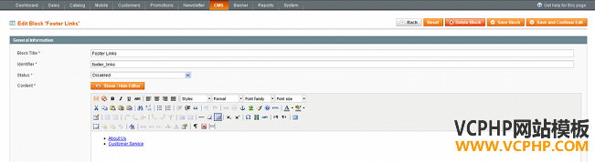 how to remove links from magento footer