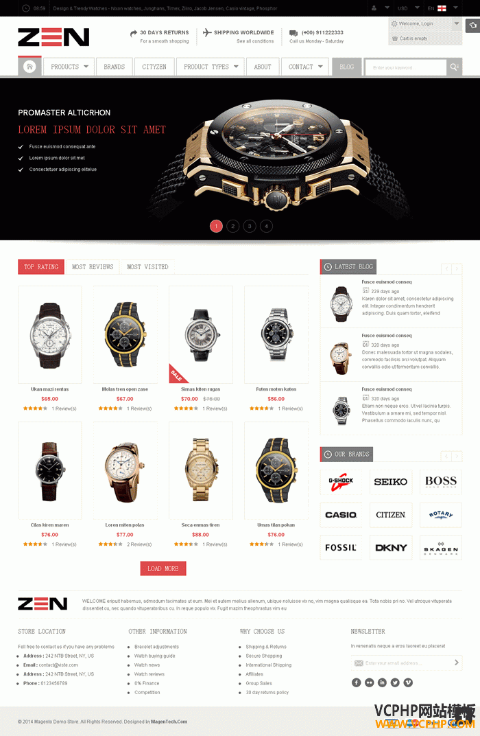 Magento手表相机服装鞋主题多语言商城模板SM Zen Multi-Store
