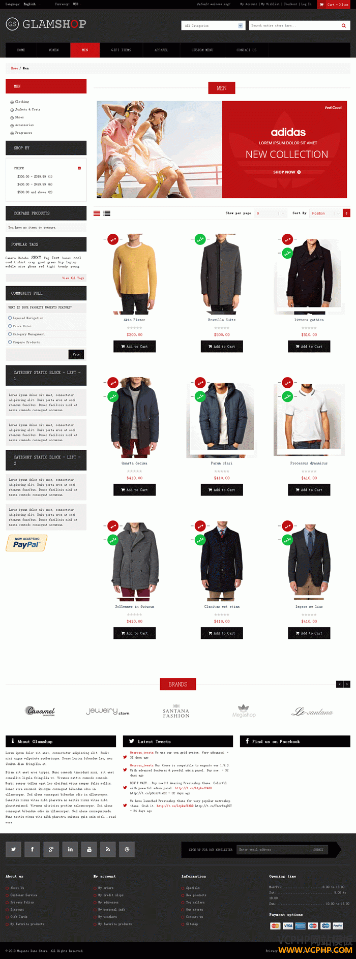 Magento 男士女士用品服装礼品商城模板Glamshop