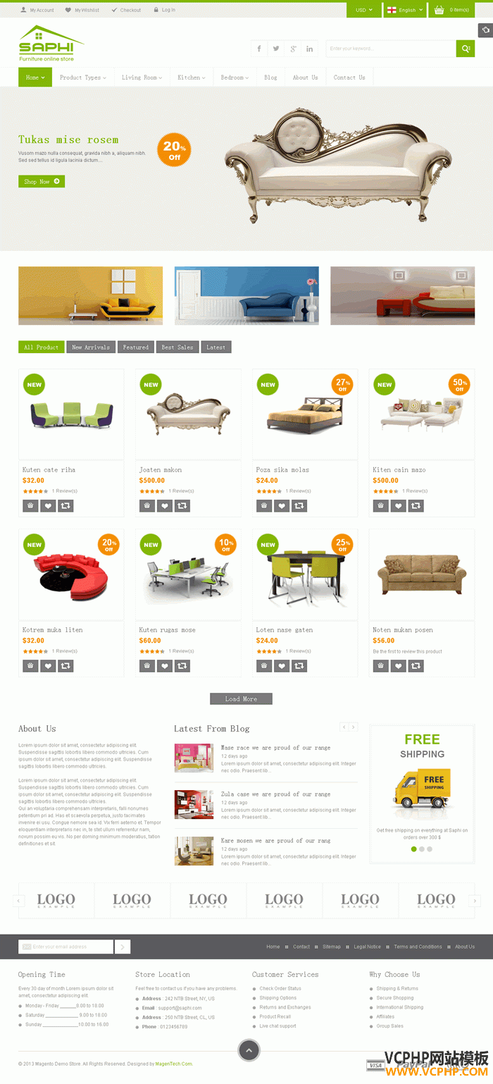 Magento 家具家居用品SM Saphi模板
