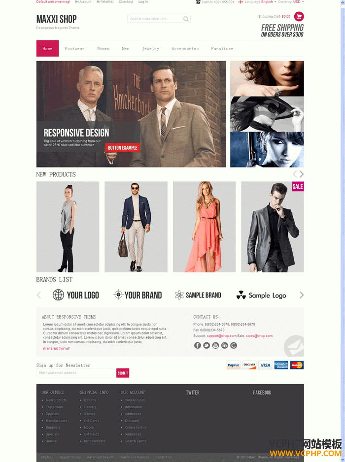 Magento家具鞋服珠宝多语言 Maxxi模板
