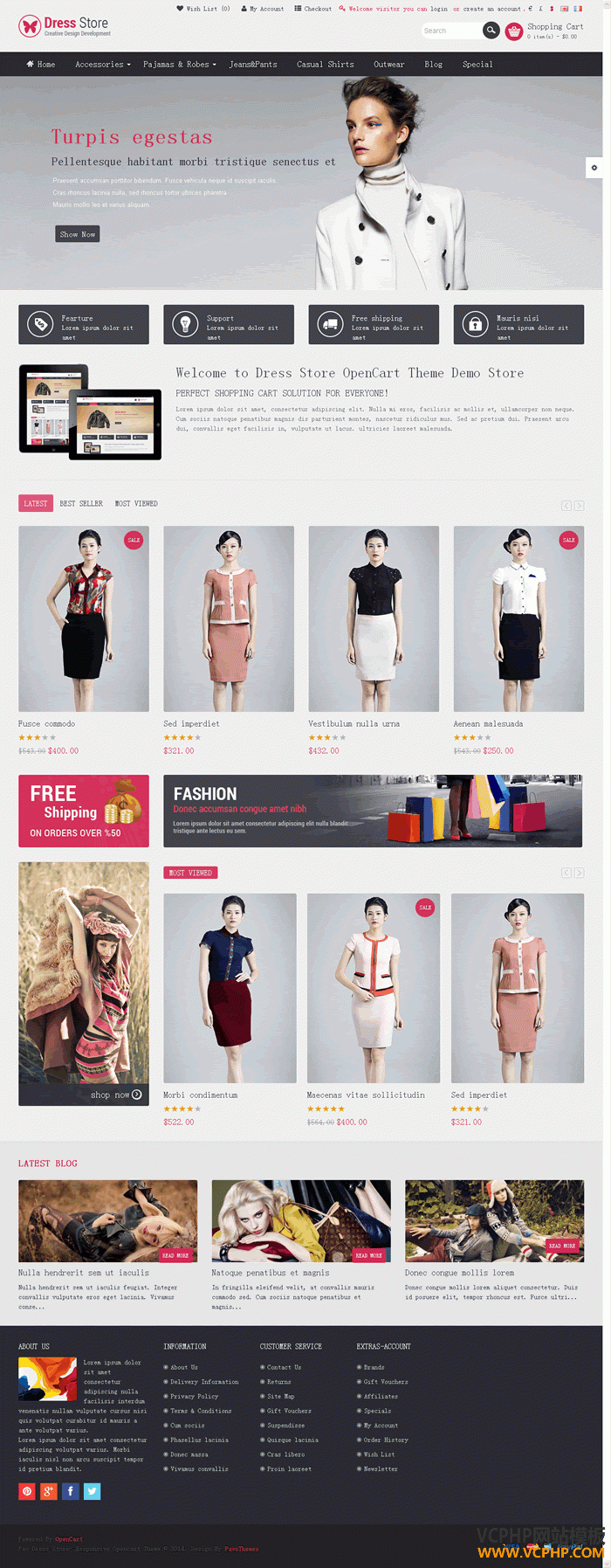 0pencart 时装店Pav Dress Store 多语言商城模板
