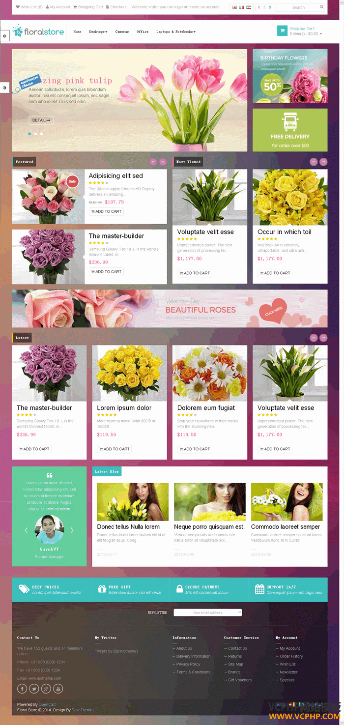 Opencart鲜花店礼品店手工制作 Pav Floral商城模板