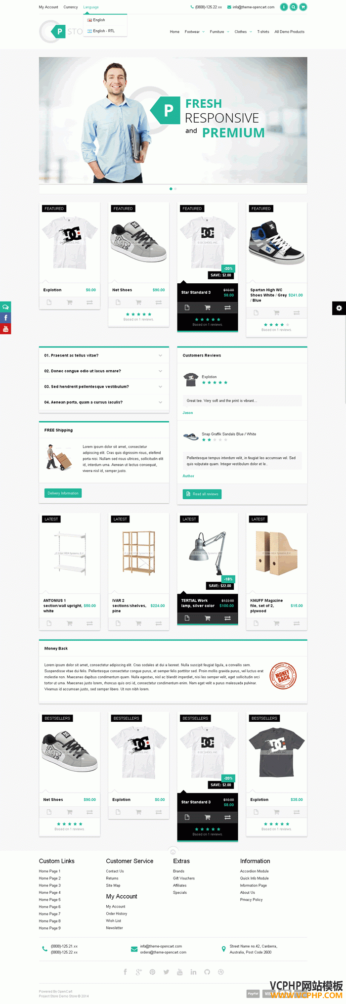 OpenCart 鞋子服装家具多语言Project Store外贸商城模板