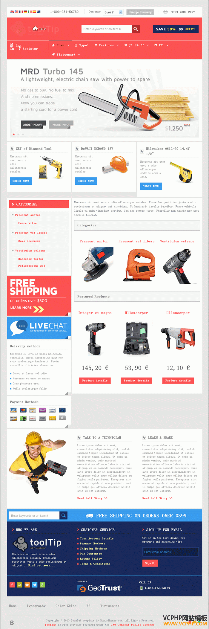 JOOMLA机械工具TOOLTIP商城模板