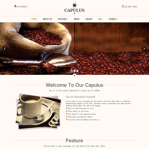 JOOMLA咖啡小酒馆NOO CAPULUS模板
