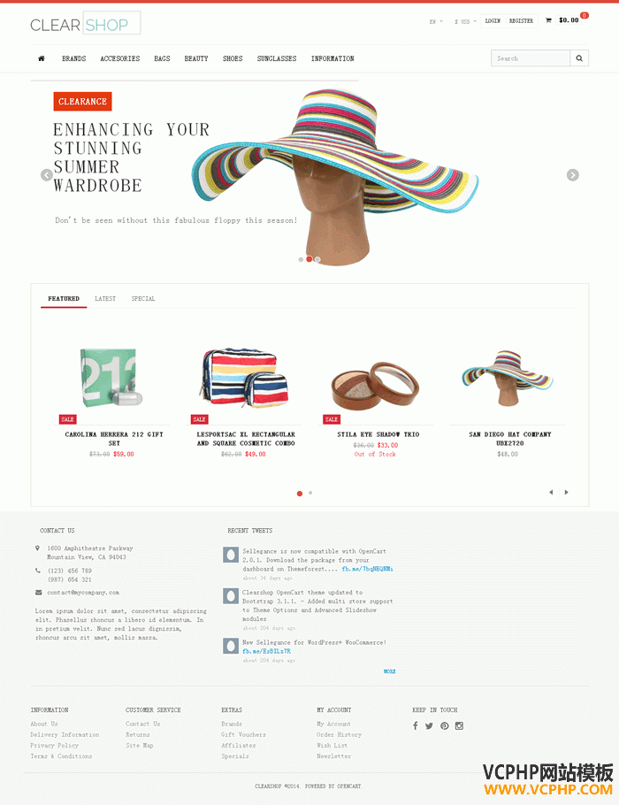 OPENCART太阳眼镜CLEARSHOP