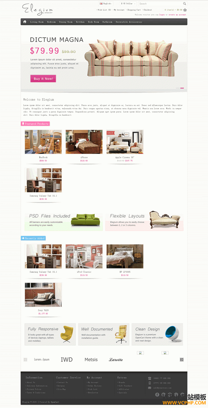 OpenCart家具商城Elegium模板