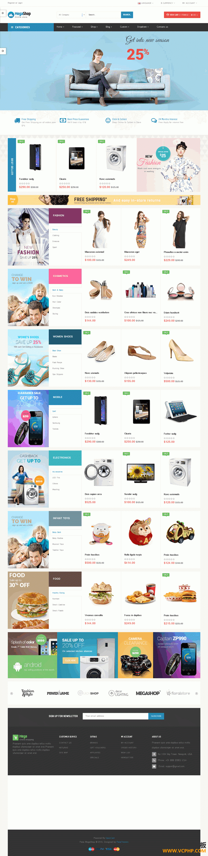 Opencart服装家电Pav MegaShop综合商城模板 