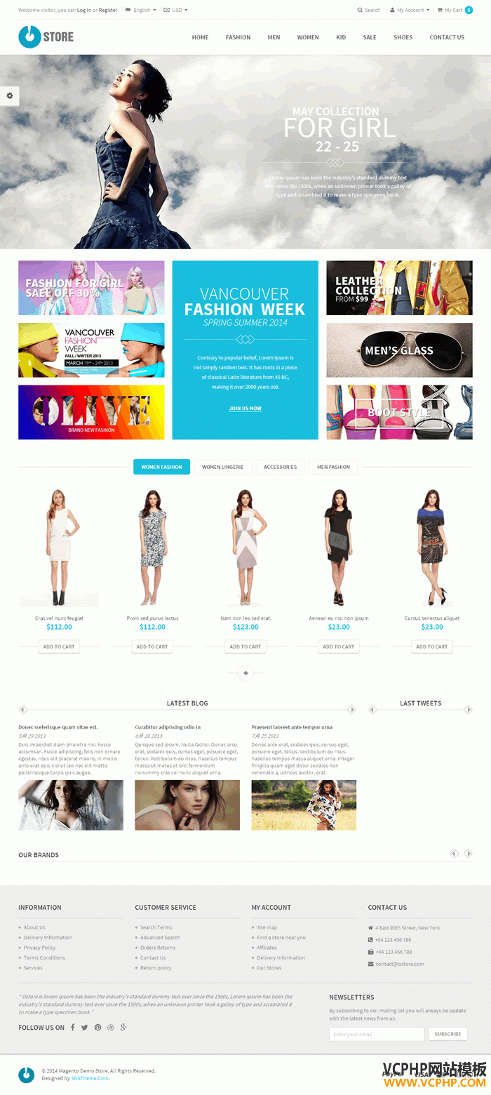 Magento服装主题SNS Ostore商城模板  