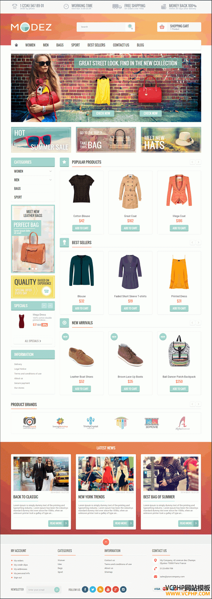 Prestashop服装MODEZ博客商城模板