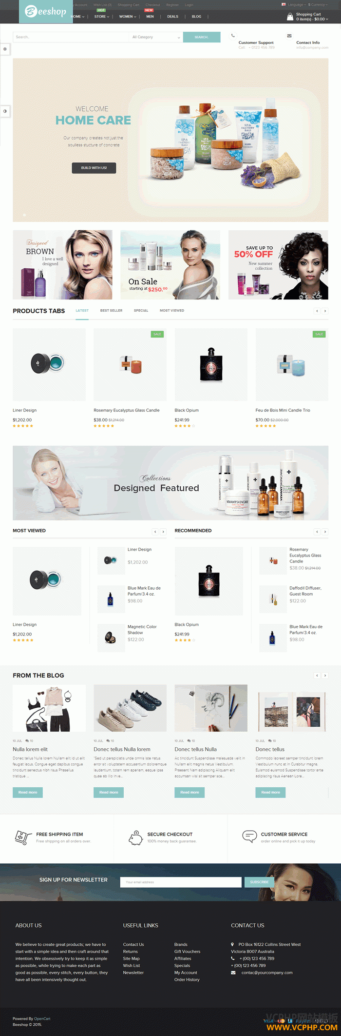 Opencart化妆品专卖Pav BeeShop商城模板