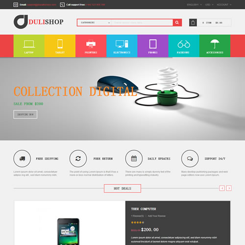 Magento外贸数码Dulisho响应式商城模板