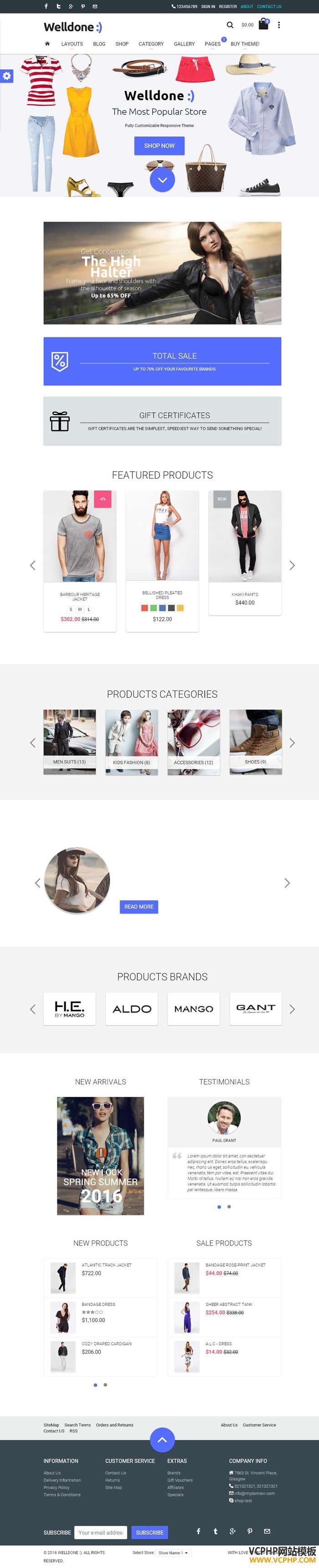 OPENCART外贸服装WELLDONE商城模板
